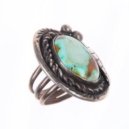 sz10 Big vintage Navajo sterling silver Royston turquoise rope bezel ring