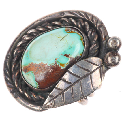 sz10 Big vintage Navajo sterling silver Royston turquoise rope bezel ring