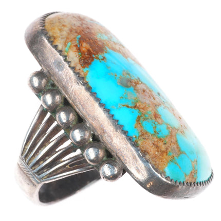 sz9 Big vintage c1940's Navajo sterling silver boulder turquoise large ring