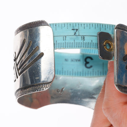7.4" Victor Coochwytewa Hopi overlay large watch cuff bracelet sterling silver