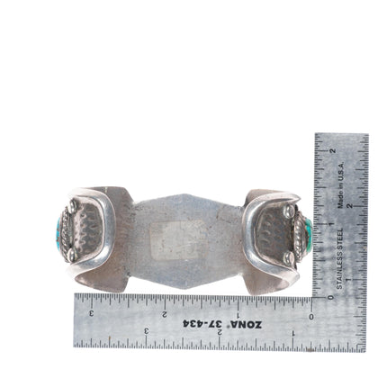 7" c1960's vintage Navajo sterling silver heavy watch cuff bracelet w/turquoise