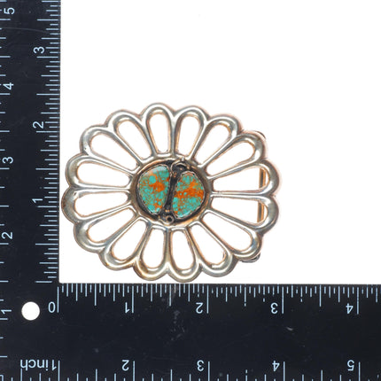 Vintage Navajo sterling silver sandcast belt buckle with high grade turquoise
