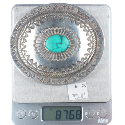 Ernest Roy Begay Navajo deep stamped sterling silver turquoise belt buckle
