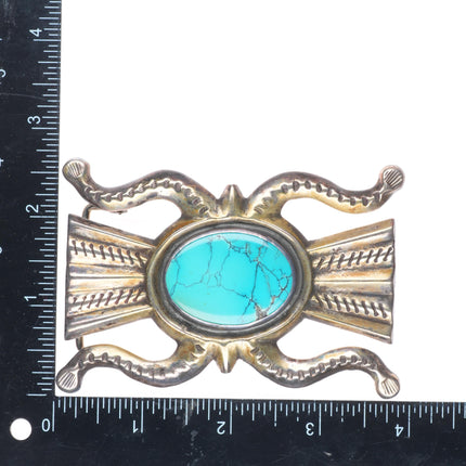Vintage heavy Navajo ketoh form cast sterling silver belt buckle nice turquoise