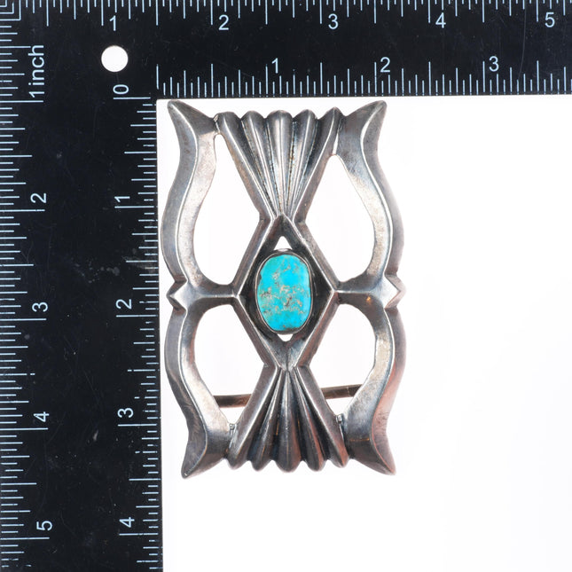 Vintage Zuni or Navajo turquoise cast sterling silver belt buckle