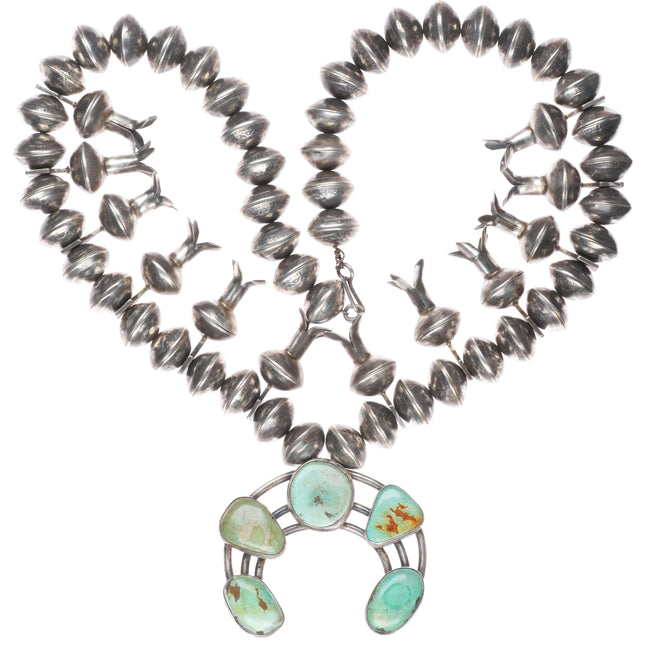 Vintage US 90% Silver Quarters Navajo squash blossom necklace turquoise/sterling