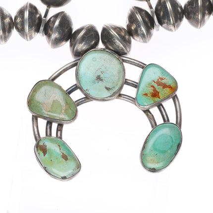 Vintage US 90% Silver Quarters Navajo squash blossom necklace turquoise/sterling