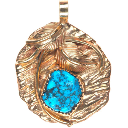 Vintage George & Nusie Henry Navajo 14K Gold  turquoise necklace pendant