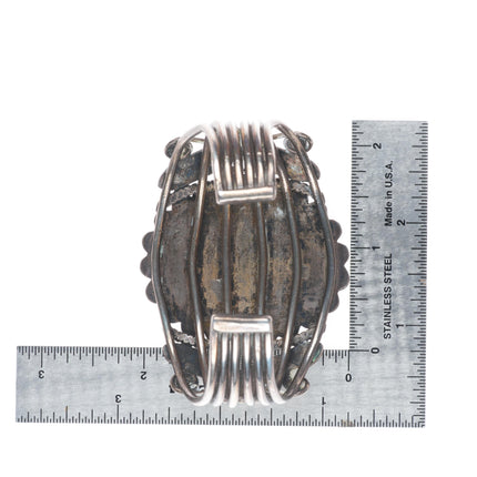 6.6" 1940's Navajo dragonfly turquoise satellite petrified wood cuff bracelet