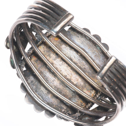 6.6" 1940's Navajo dragonfly turquoise satellite petrified wood cuff bracelet