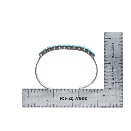 6.3" c1940 Zuni sterling silver feather stamp snake eye turquoise cuff bracelet