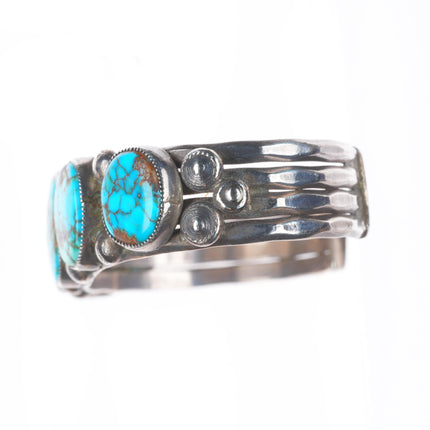 6.3" c1940 Navajo high grade turquoise row cuff bracelet sterling silver