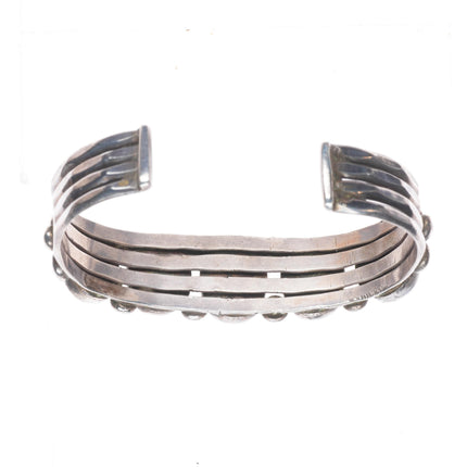 6.3" c1940 Navajo high grade turquoise row cuff bracelet sterling silver