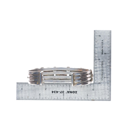 6.3" c1940 Navajo high grade turquoise row cuff bracelet sterling silver