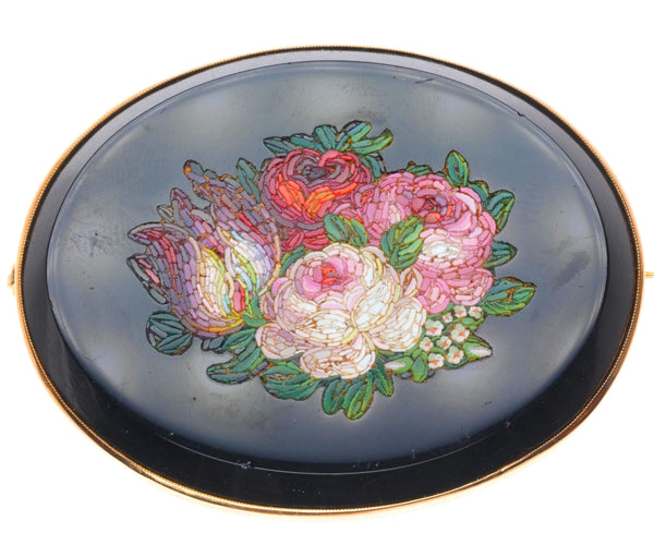 BROCHE ANCIENNE - Bouquet De Fleurs En MICRO MOSAÏQUE - Bijou Vintage