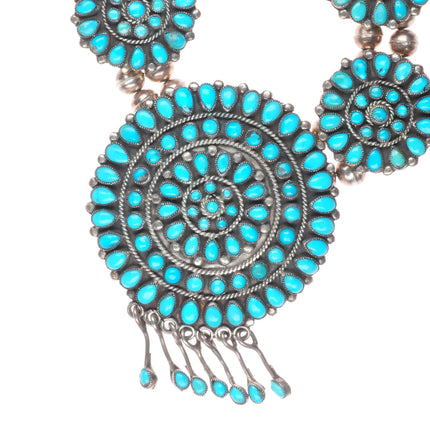 Vintage J Begay Navajo sterling silver squash blossom turquoise cluster necklace