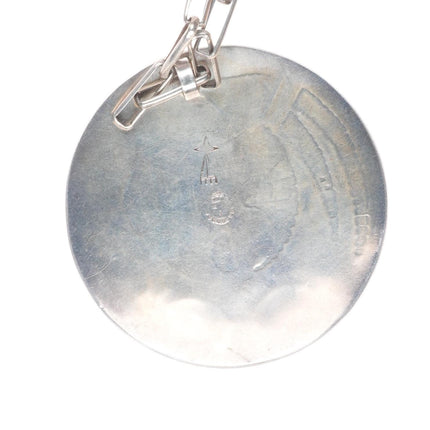 Leroy Kewanyama Hopi Large overlay pendant/necklace with coral sterling silver