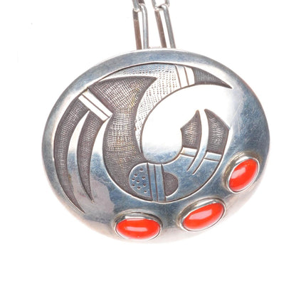 Leroy Kewanyama Hopi Large overlay pendant/necklace with coral sterling silver