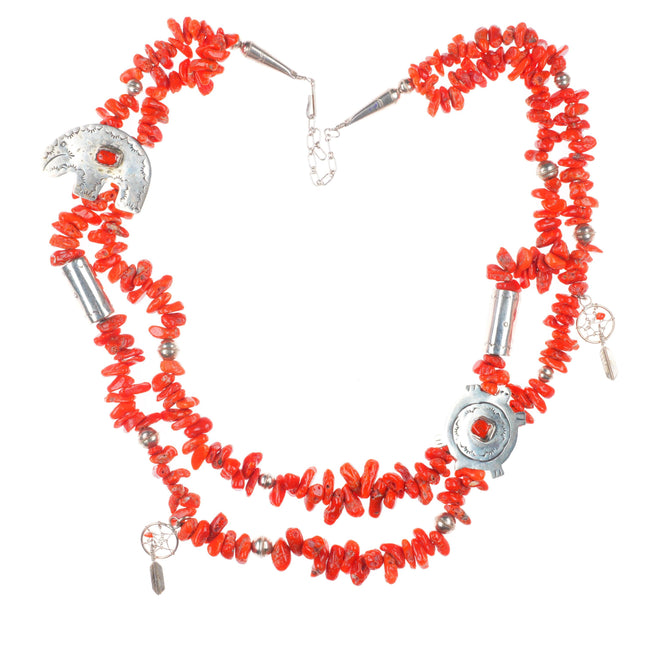AC/DJ Vintage southwestern sterling silver coral beaded necklace