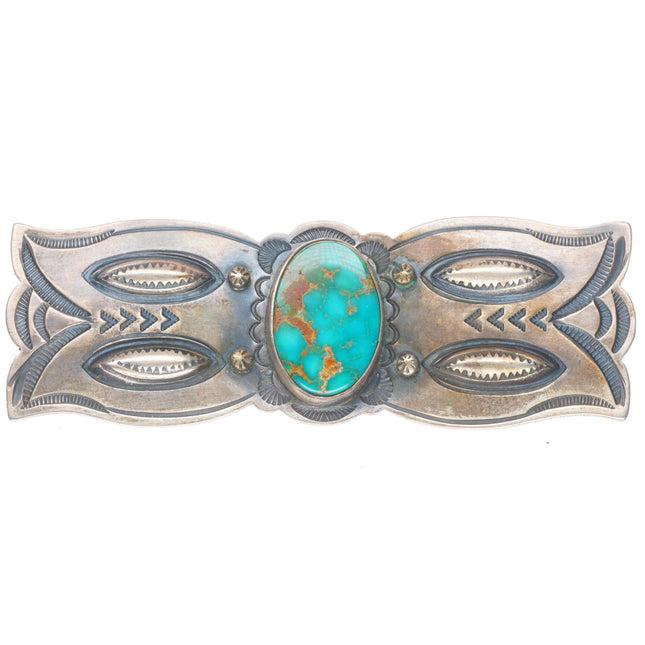 Harry Morgan Navajo sterling silver deep stamped high grade turquoise pin/brooch