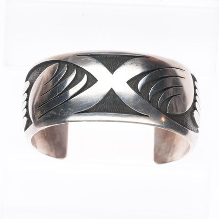 6.3" Robert Lomadapki Hopi Overlay cuff bracelet sterling silver