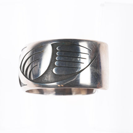 6.3" Robert Lomadapki Hopi Overlay cuff bracelet sterling silver