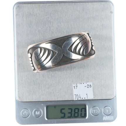 6.3" Robert Lomadapki Hopi Overlay cuff bracelet sterling silver