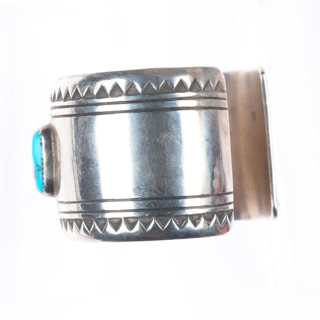 6.4" Big vintage Wilford Chee Navajo sterling silver turquoise cuff bracelet