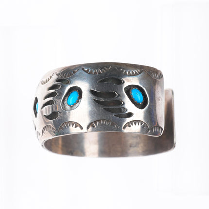 6.75" Spencer Navajo sterling silver bear paw shadowbox turquoise cuff bracelet