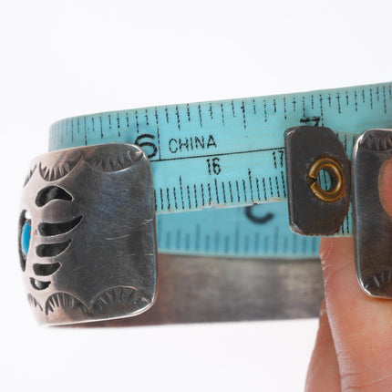 6.75" Spencer Navajo sterling silver bear paw shadowbox turquoise cuff bracelet