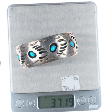 6.75" Spencer Navajo sterling silver bear paw shadowbox turquoise cuff bracelet