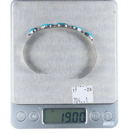 7.1" Vintage Navajo sterling silver turquoise row cuff bracelet stamped sides