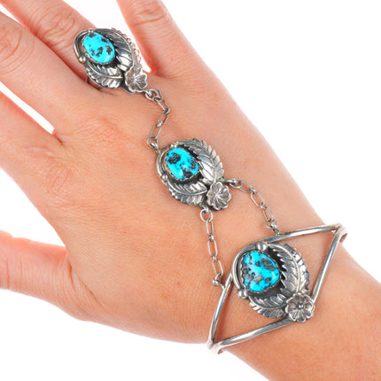 6.4" cuff bracelet sz6 Ring Navajo sterling/turquoise slave bracelet set