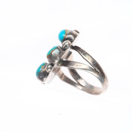sz8.5 vintage Navajo Blue Gem turquoise cluster sterling silver ring
