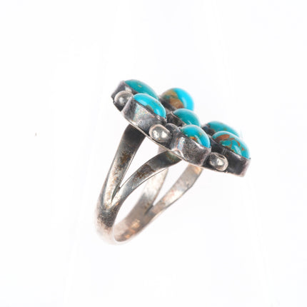 sz8.5 vintage Navajo Blue Gem turquoise cluster sterling silver ring