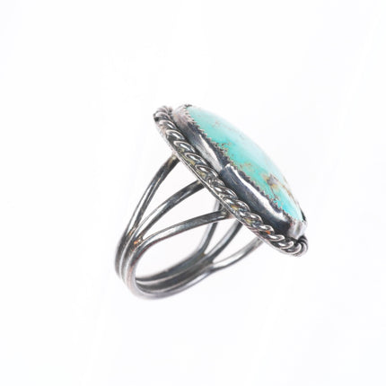 sz7.5 40's-50's Navajo sterling silver rope bezel ring with nice turquoise