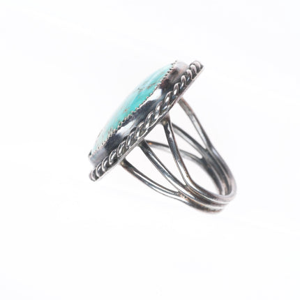 sz7.5 40's-50's Navajo sterling silver rope bezel ring with nice turquoise