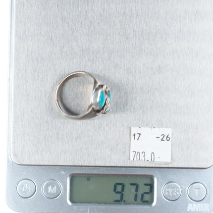 sz11.5 Vintage Navajo sterling silver feather center 2 stone turquoise mens ring