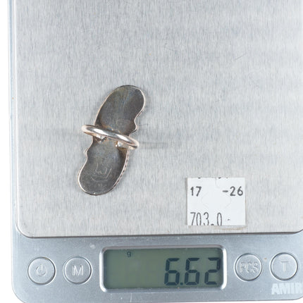 sz6 Vintage Zuni sterling silver flush inlay turquoise ring