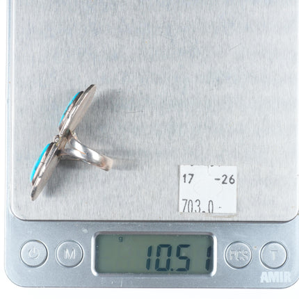 sz7 CM Vintage Navajo sterling silver 2 stone turquoise long ring