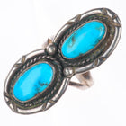 sz7 CM Vintage Navajo sterling silver 2 stone turquoise long ring