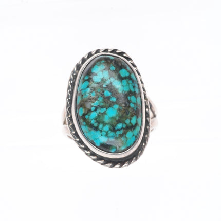 sz9 c1960's vintage Navajo sterling silver spiderweb turquoise rope edge ring