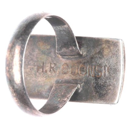 sz7 Coonsis Zuni sterling silver coral inlaid redbird cardinal ring