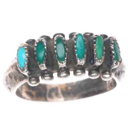 sz7.5 Vintage Zuni sterling silver needlepoint turquoise stamped carinated ring