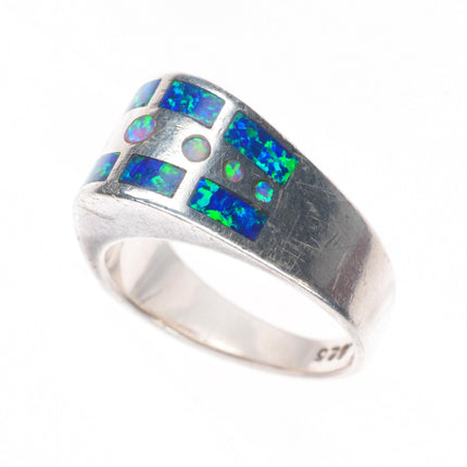 sz7 Fernando Benally Navajo sterling silver lab opal inlay ring