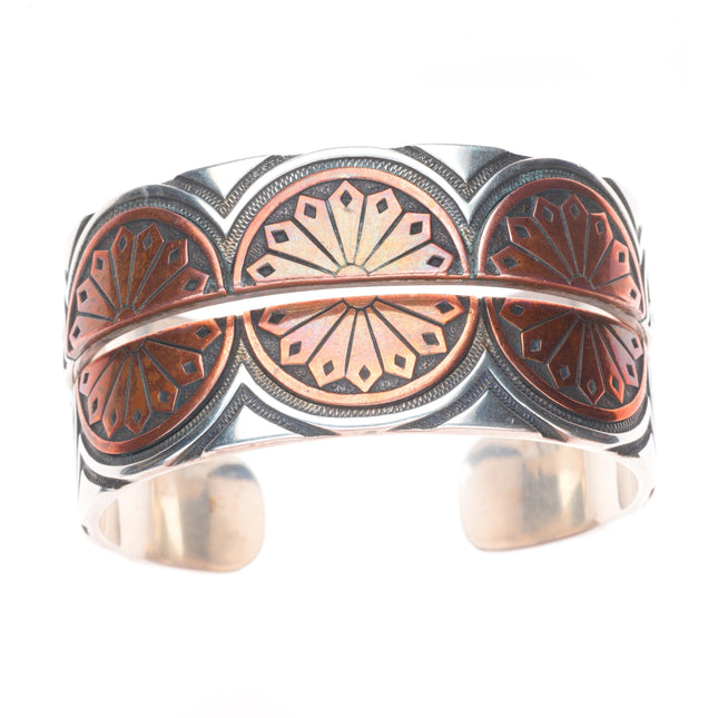 6.25" KJA Sterling silver/copper southwestern stacking cuff bracelets set