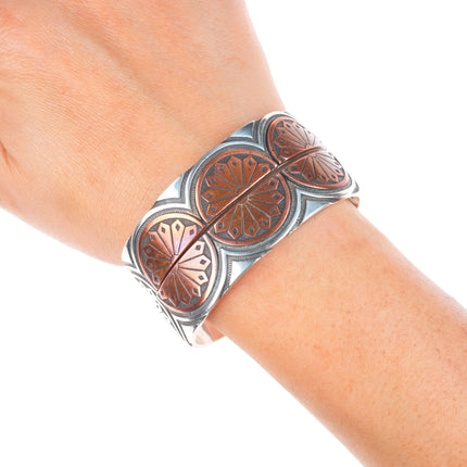 6.25" KJA Sterling silver/copper southwestern stacking cuff bracelets set