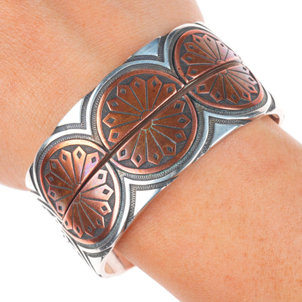 6.25" KJA Sterling silver/copper southwestern stacking cuff bracelets set