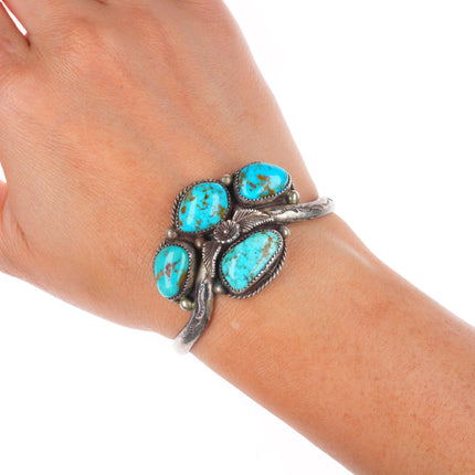 5.8" Vintage Navajo sterling silver high grade turquoise stamped cuff bracelet