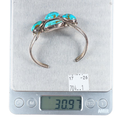 5.8" Vintage Navajo sterling silver high grade turquoise stamped cuff bracelet